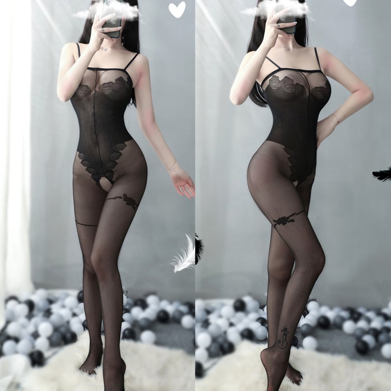 Ženski lingeries bodi s naramenicama i čarapama, poliester s 80% spandex