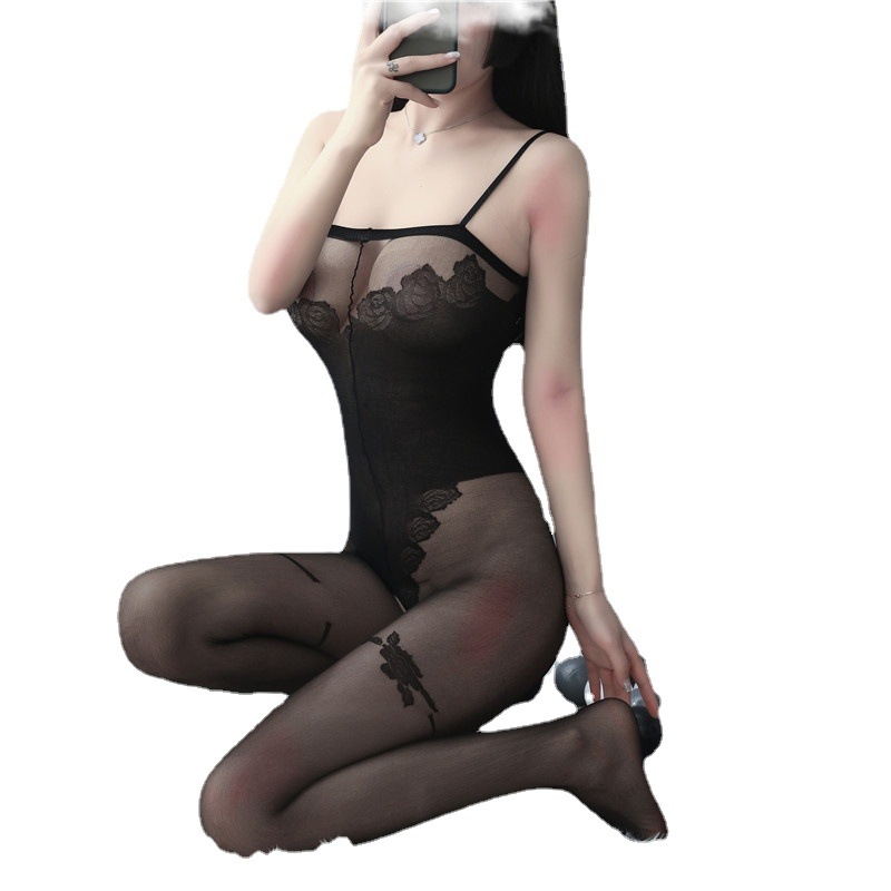 Ženski lingeries bodi s naramenicama i čarapama, poliester s 80% spandex