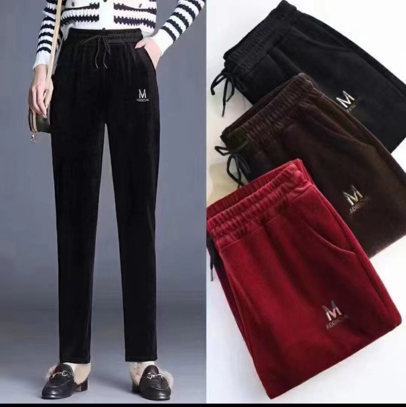 Ženske hlače od corduroya, visokim podizanjem struka, uski kroj, zimske, poliester-spandeks mješavina