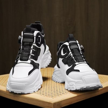 Ghete de lucru pentru bărbați, cu înălțime mare, din PU+mesh, talpă groasă, închidere cu cataramă rotativă, anti-derapare