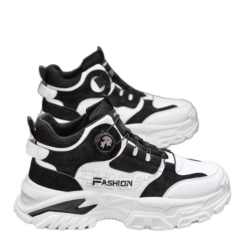 Ghete de lucru pentru bărbați, cu înălțime mare, din PU+mesh, talpă groasă, închidere cu cataramă rotativă, anti-derapare