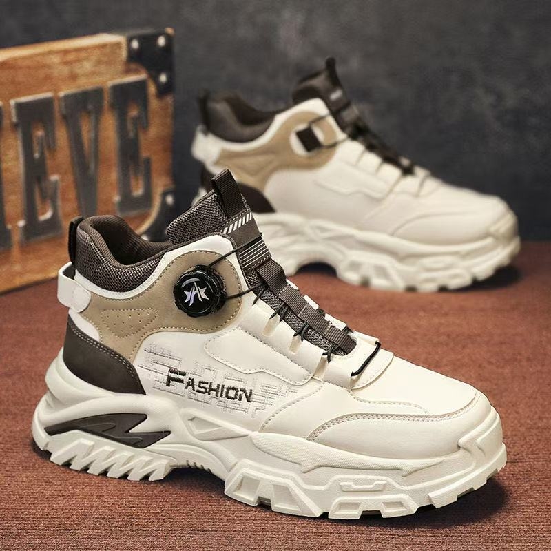 Ghete de lucru pentru bărbați, cu înălțime mare, din PU+mesh, talpă groasă, închidere cu cataramă rotativă, anti-derapare