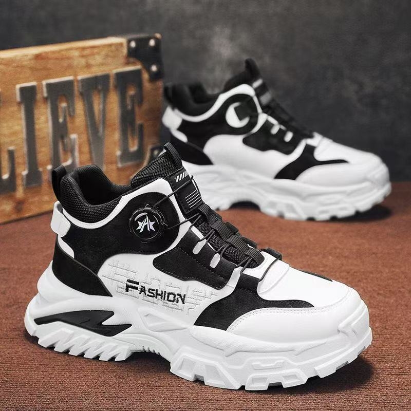 Ghete de lucru pentru bărbați, cu înălțime mare, din PU+mesh, talpă groasă, închidere cu cataramă rotativă, anti-derapare