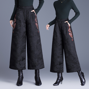 Zimske široke hlače sa žakardnom vezom, visokim strukom, toplom podstavom