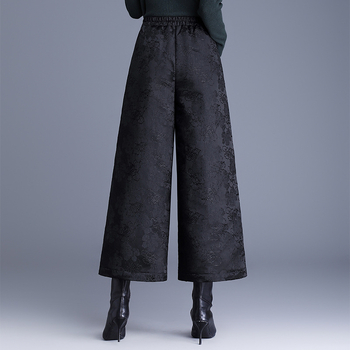 Zimske široke hlače sa žakardnom vezom, visokim strukom, toplom podstavom