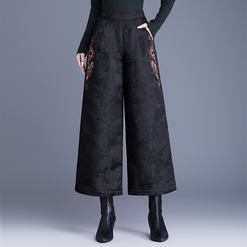Zimske široke hlače sa žakardnom vezom, visokim strukom, toplom podstavom