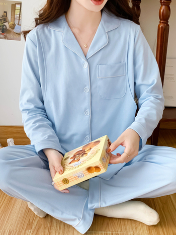 Set pidžama za dojenje od česanog pamuka 220 g/40s, udoban kroj, jesenski ženski noćni outfit