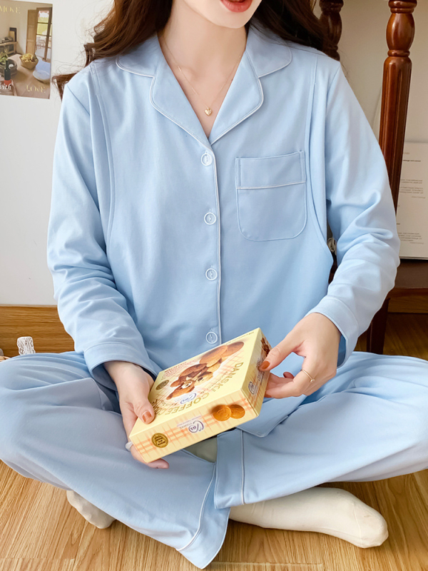 Set pidžama za dojenje od česanog pamuka 220 g/40s, udoban kroj, jesenski ženski noćni outfit