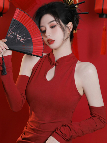 Studio kostim za fotografiranje, haljina u kineskom stilu inspirirana cheongsam, za ženske plesne nastupe, poliester.