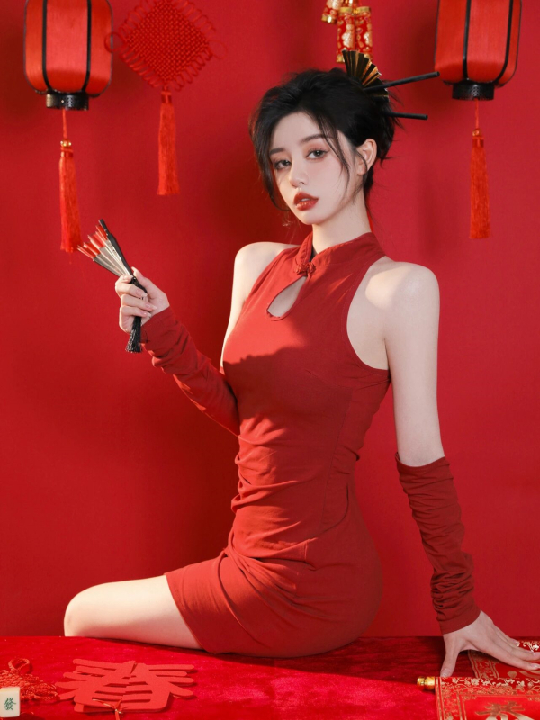 Studio kostim za fotografiranje, haljina u kineskom stilu inspirirana cheongsam, za ženske plesne nastupe, poliester.
