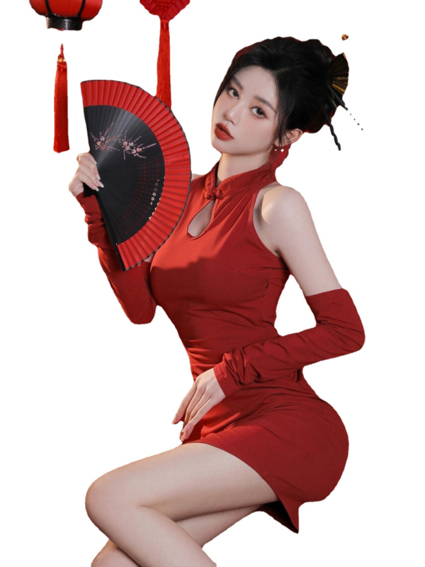 Studio kostim za fotografiranje, haljina u kineskom stilu inspirirana cheongsam, za ženske plesne nastupe, poliester.