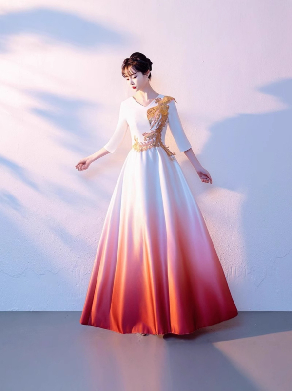 Ženska haljina za zborske nastupe, duga haljina s patchwork dizajnom, poliester materijal, za pjevanje i recitacije