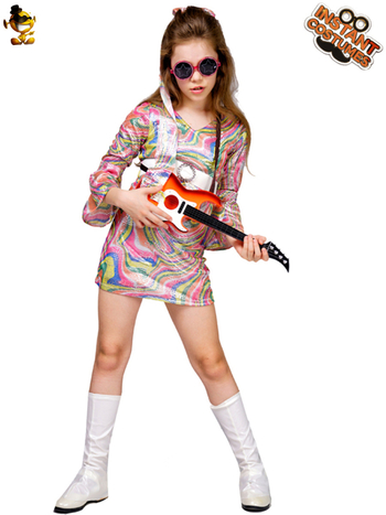 Costum hippie pentru copii pentru scenă, EE403, 100% poliester, pentru fete sub 17 ani, primăvara 2024