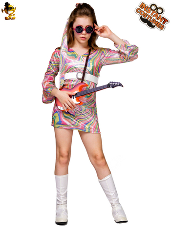 Costum hippie pentru copii pentru scenă, EE403, 100% poliester, pentru fete sub 17 ani, primăvara 2024