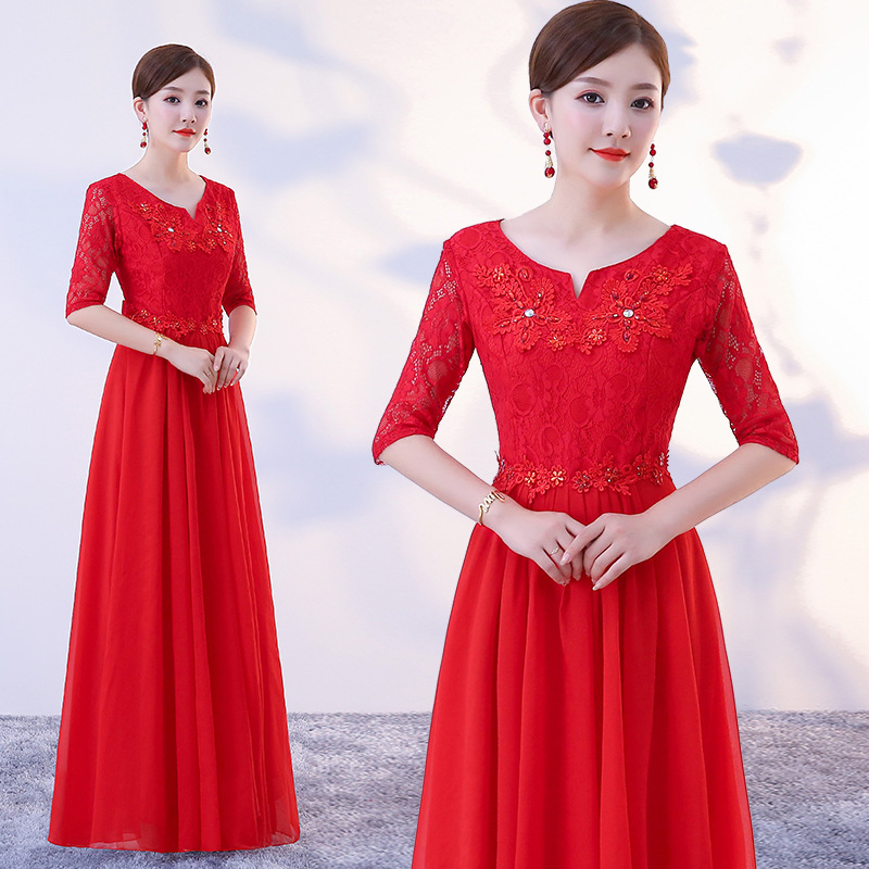 Odrasla zborna duga haljina, šifon, poliester 70-80%, 3/4 rukav, Zima 2023