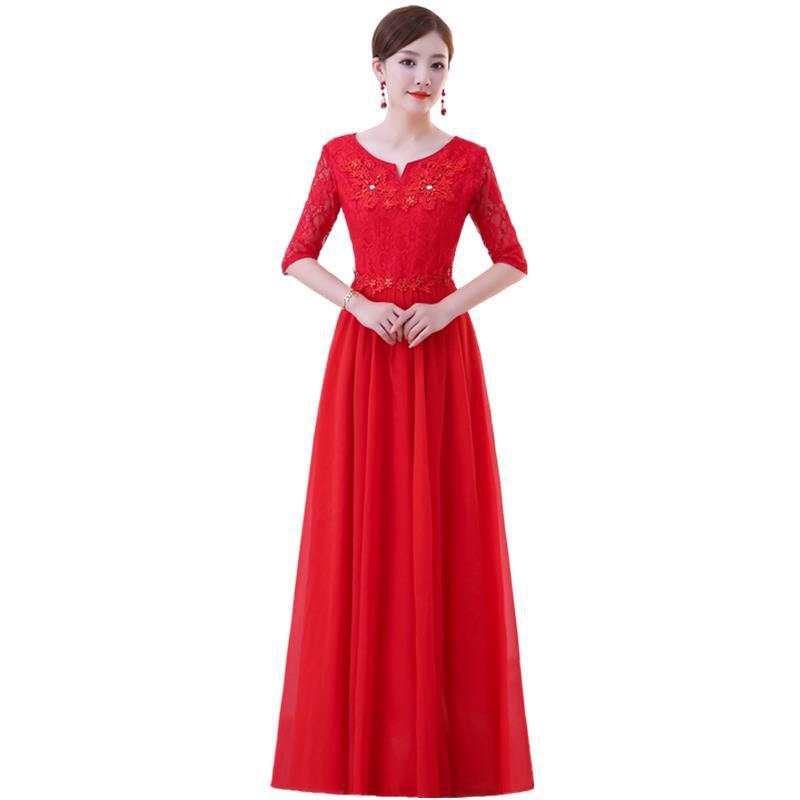 Odrasla zborna duga haljina, šifon, poliester 70-80%, 3/4 rukav, Zima 2023