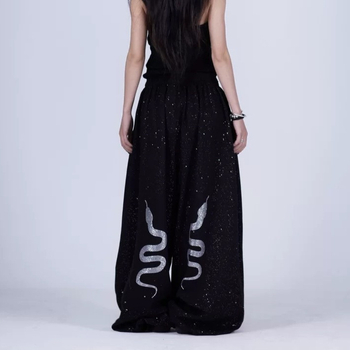 Дамски свободни широки панталони: полиестер с еластан 90–95%, средна талия, дълги, широки крачоли