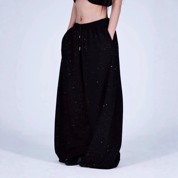 Дамски свободни широки панталони: полиестер с еластан 90–95%, средна талия, дълги, широки крачоли