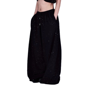 Дамски свободни широки панталони: полиестер с еластан 90–95%, средна талия, дълги, широки крачоли