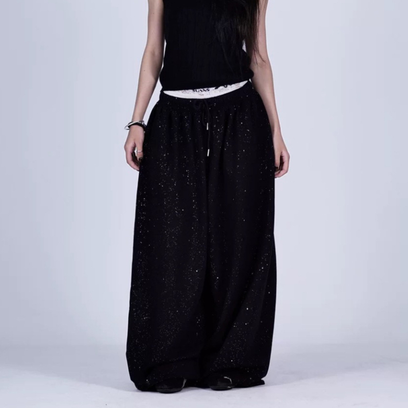 Дамски свободни широки панталони: полиестер с еластан 90–95%, средна талия, дълги, широки крачоли