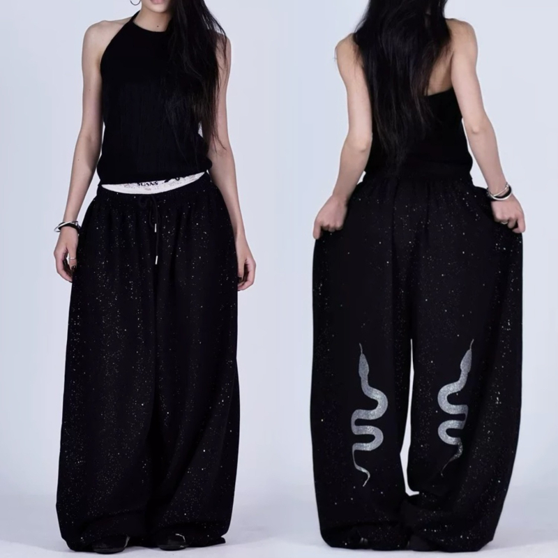 Дамски свободни широки панталони: полиестер с еластан 90–95%, средна талия, дълги, широки крачоли