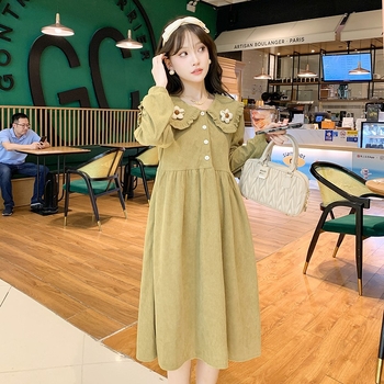 Φορμά εγκυμοσύνης με Corduroy ύφασμα, κουμπωτό, για θηλάσιμο, χαλαρή γραμμή, midi (Corduroy ύφασμα, κουμπωτό, για θηλάσιμο, Midi)