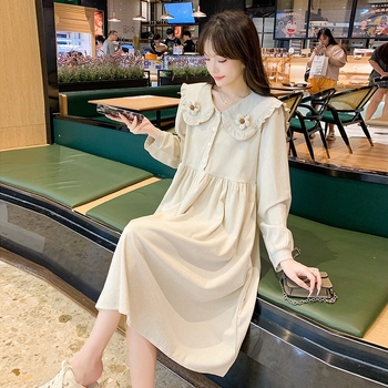 Φορμά εγκυμοσύνης με Corduroy ύφασμα, κουμπωτό, για θηλάσιμο, χαλαρή γραμμή, midi (Corduroy ύφασμα, κουμπωτό, για θηλάσιμο, Midi)