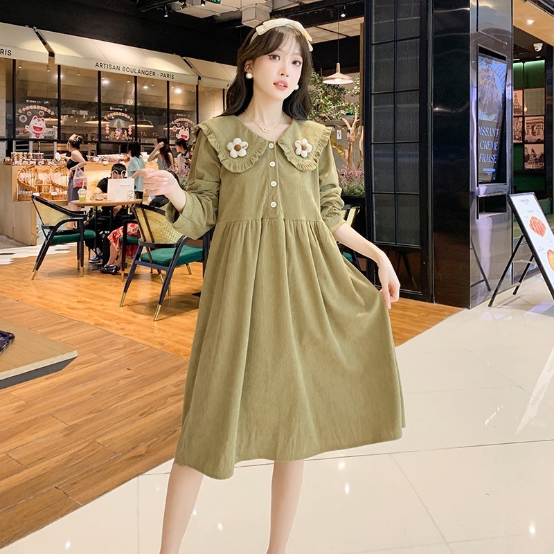 Φορμά εγκυμοσύνης με Corduroy ύφασμα, κουμπωτό, για θηλάσιμο, χαλαρή γραμμή, midi (Corduroy ύφασμα, κουμπωτό, για θηλάσιμο, Midi)