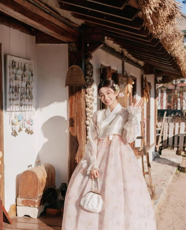 Rochie inspirată de Hanbok pentru femei, din chiffon, poliester, conținut 90-95% al țesăturii, potrivită pentru ședințe foto, primăvara 2023.
