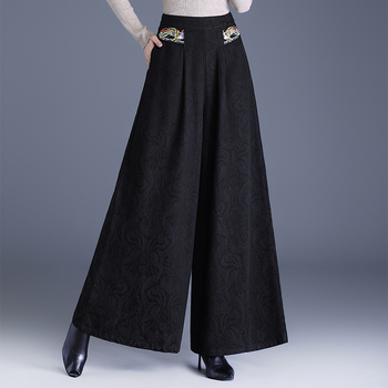 Visoki struk, izšivane široke hlače, jesen 2025, poliester mješavina 30-50%