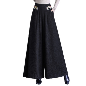 Visoki struk, izšivane široke hlače, jesen 2025, poliester mješavina 30-50%