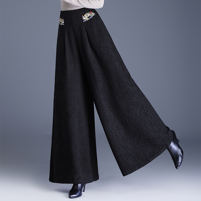 Visoki struk, izšivane široke hlače, jesen 2025, poliester mješavina 30-50%