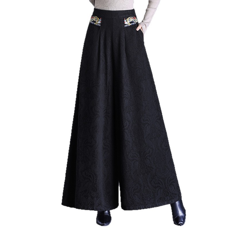 Visoki struk, izšivane široke hlače, jesen 2025, poliester mješavina 30-50%