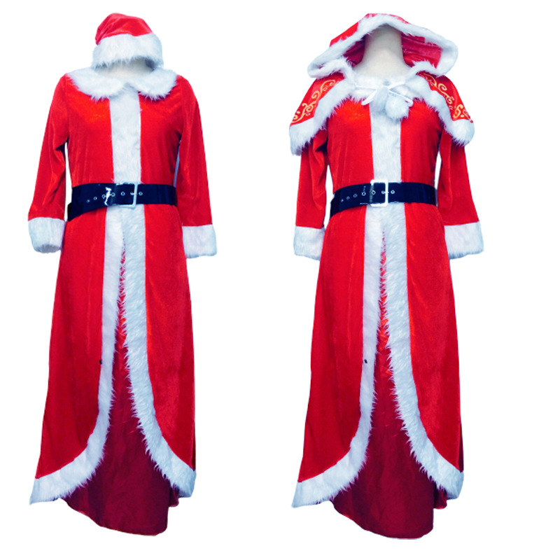 Costum pentru femei adulte, mâneci lungi, petrecere de Crăciun, model floral, catifea, 100% poliester, pentru jocuri de rol