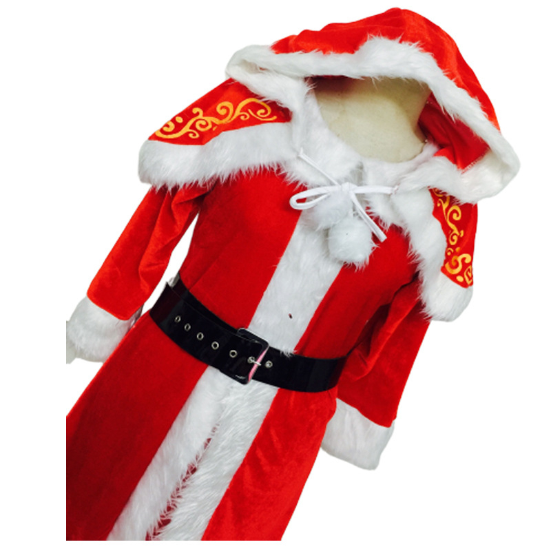 Costum pentru femei adulte, mâneci lungi, petrecere de Crăciun, model floral, catifea, 100% poliester, pentru jocuri de rol