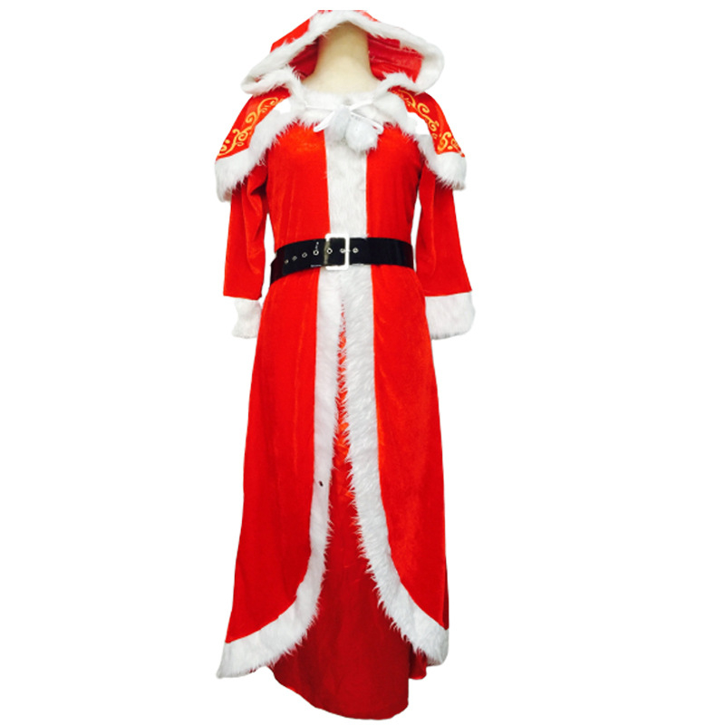 Costum pentru femei adulte, mâneci lungi, petrecere de Crăciun, model floral, catifea, 100% poliester, pentru jocuri de rol