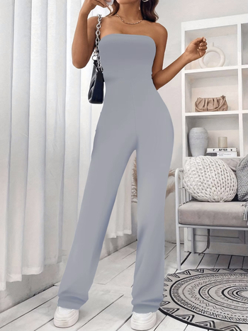 Γυναικείος ολόσωμος συνδυασμός χωρίς μανίκια με σωληνοειδές τοπ και παντελόνια με ελαφριά φαρδιά γραμμή, μέση μεσαία, πολυεστέρας, μικροελαστικότητα, μεσαία πυκνότητα