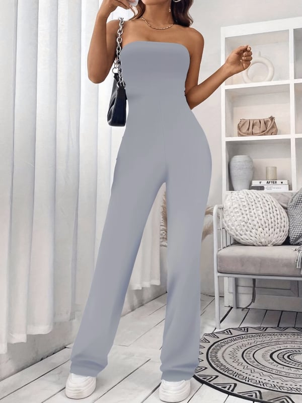 Γυναικείος ολόσωμος συνδυασμός χωρίς μανίκια με σωληνοειδές τοπ και παντελόνια με ελαφριά φαρδιά γραμμή, μέση μεσαία, πολυεστέρας, μικροελαστικότητα, μεσαία πυκνότητα