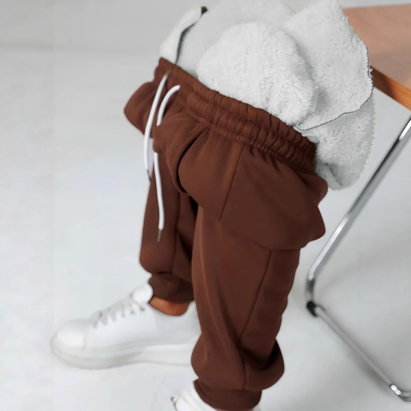 Ženske široke hlače s fleecem s unutarnjom podstavom, zmes polyester-elastán, široki kroj, srednji pojas, mikroelastičnost