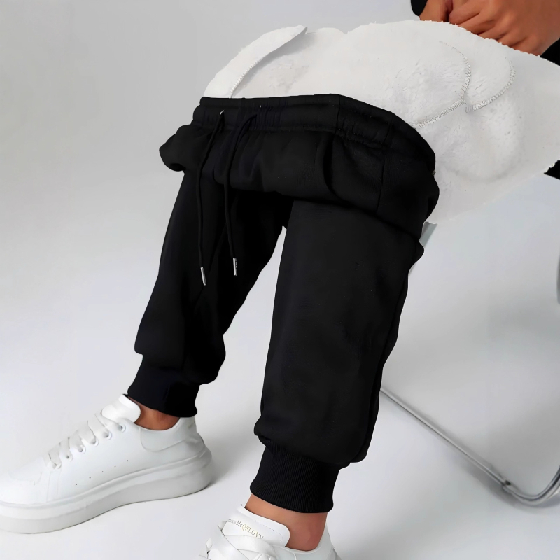 Ženske široke hlače s fleecem s unutarnjom podstavom, zmes polyester-elastán, široki kroj, srednji pojas, mikroelastičnost