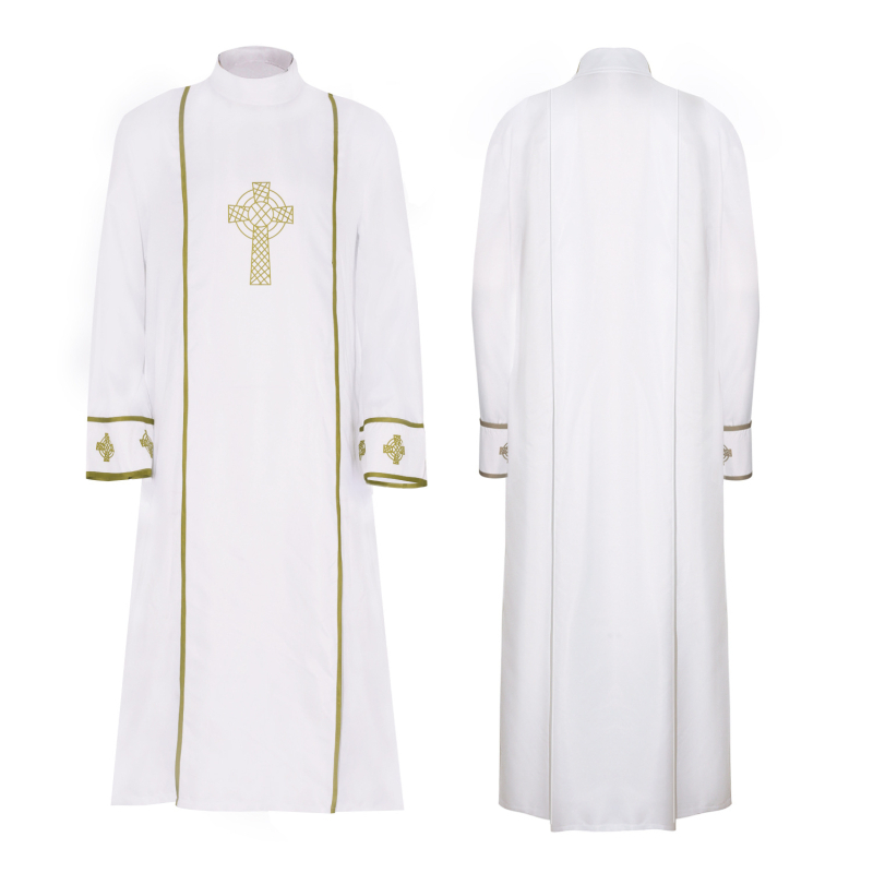Robă de preot pentru cosplay, unisex, costum de scenă, design medieval cu cruce, țesătură poliester-spandex, poliester <30%, spandex <30%