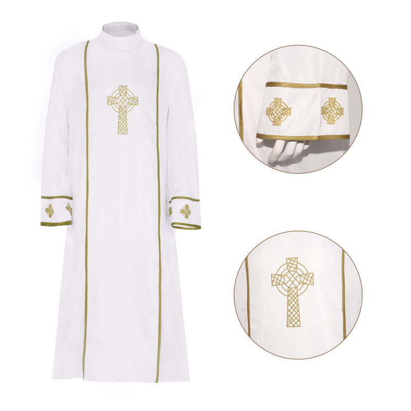 Robă de preot pentru cosplay, unisex, costum de scenă, design medieval cu cruce, țesătură poliester-spandex, poliester <30%, spandex <30%