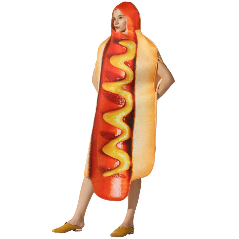 Halloween party kostim – Hot Dog cosplay kombinezon, jednodijelni kostim za scensku izvedbu za žene, poliestersko-polipropilenski blend