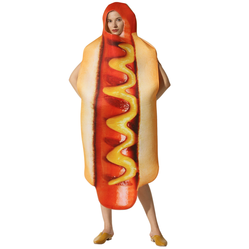 Halloween party kostim – Hot Dog cosplay kombinezon, jednodijelni kostim za scensku izvedbu za žene, poliestersko-polipropilenski blend