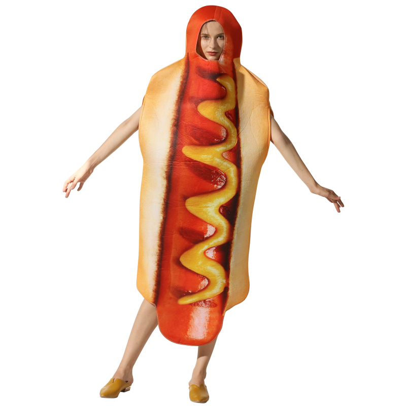 Halloween party kostim – Hot Dog cosplay kombinezon, jednodijelni kostim za scensku izvedbu za žene, poliestersko-polipropilenski blend
