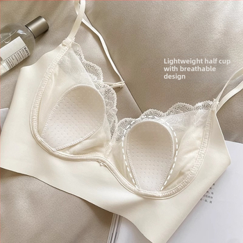 Nailona mežģīņu trubu krūšturis ar plāniem formētiem kausiem, bez stieņiem, fiksēti dvīņpleci, elpojoša muguras atbalsts