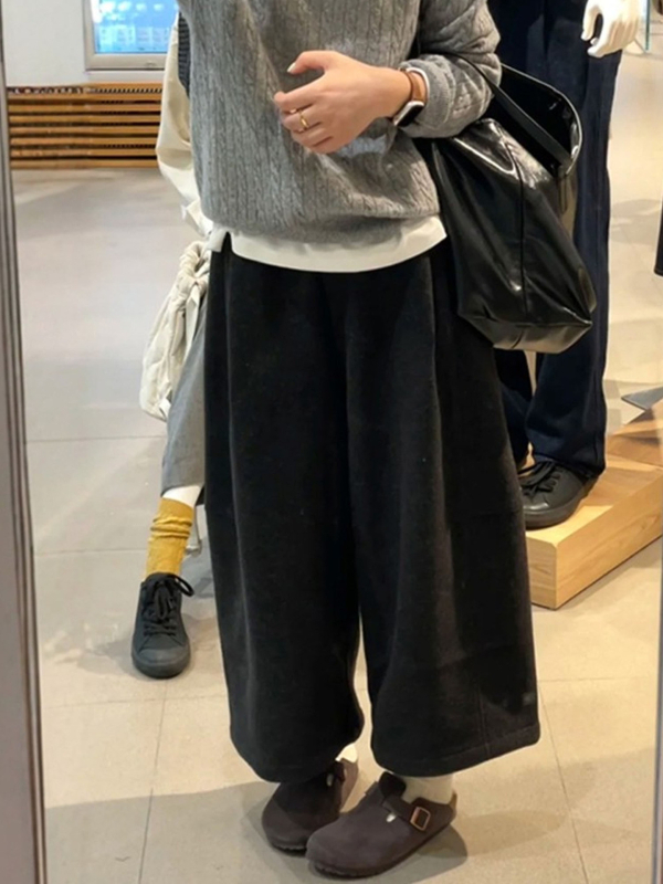 Ženske široke hlače, visok struk, elegantan gradski stil, pamuk-lan mješavina s poliestrom, zima 2025