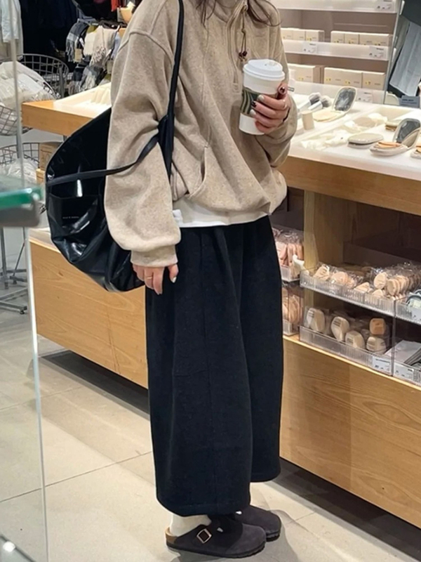 Ženske široke hlače, visok struk, elegantan gradski stil, pamuk-lan mješavina s poliestrom, zima 2025