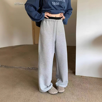 Ženske hlače za jesen s širokim krojem, korejski casual stil, visokim strukom, pamuk 90–95%, zračni sloj u području struka, 2727