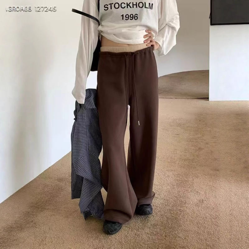 Ženske hlače za jesen s širokim krojem, korejski casual stil, visokim strukom, pamuk 90–95%, zračni sloj u području struka, 2727